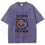Unisex David Bowie Cat Printed Washed Tee