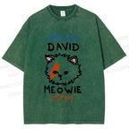 Unisex David Bowie Cat Printed Washed Tee