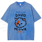 Unisex David Bowie Cat Printed Washed Tee