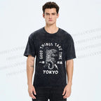 Unisex Good Things Take Time Tiger Vintage Printed Washed Tee