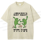 Unisex Funny Frog Reject Humanity Return To Frog Printed Washed Tee