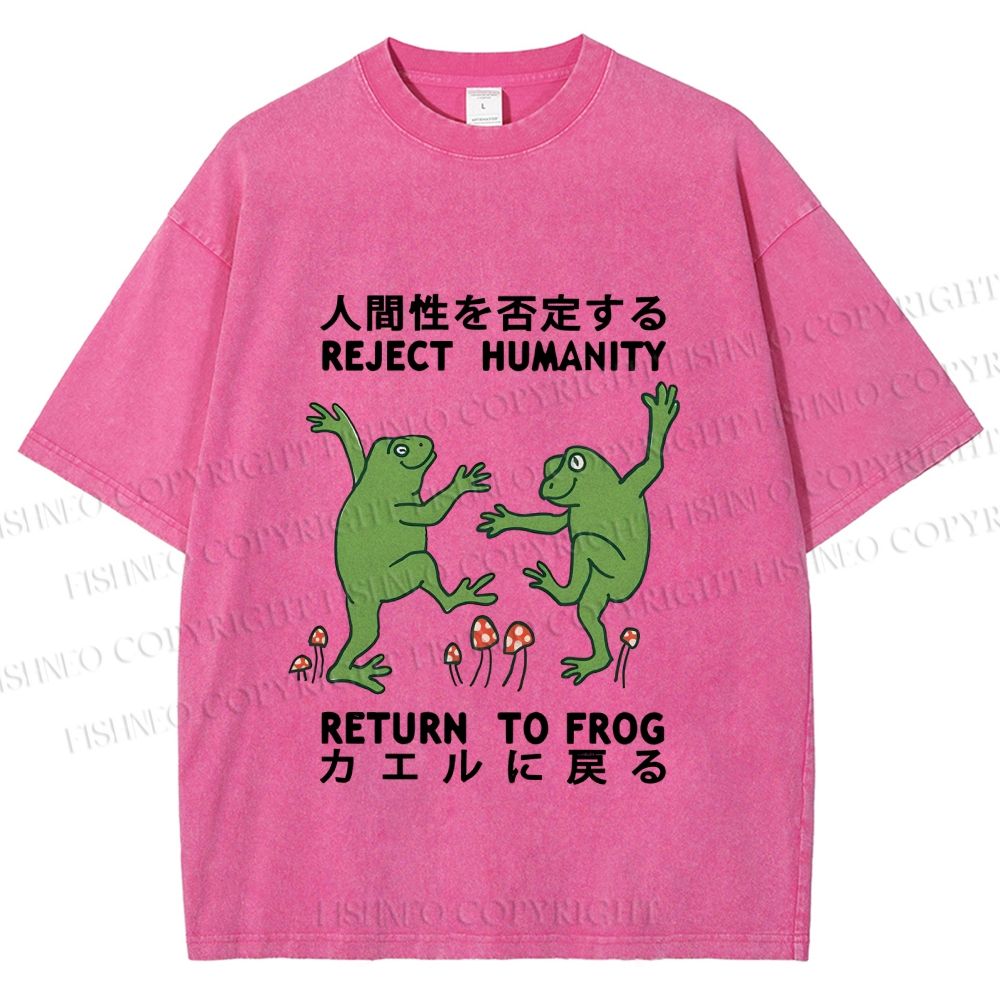 Unisex Funny Frog Reject Humanity Return To Frog Printed Washed Tee