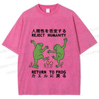 Unisex Funny Frog Reject Humanity Return To Frog Printed Washed Tee