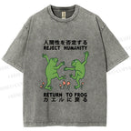 Unisex Funny Frog Reject Humanity Return To Frog Printed Washed Tee