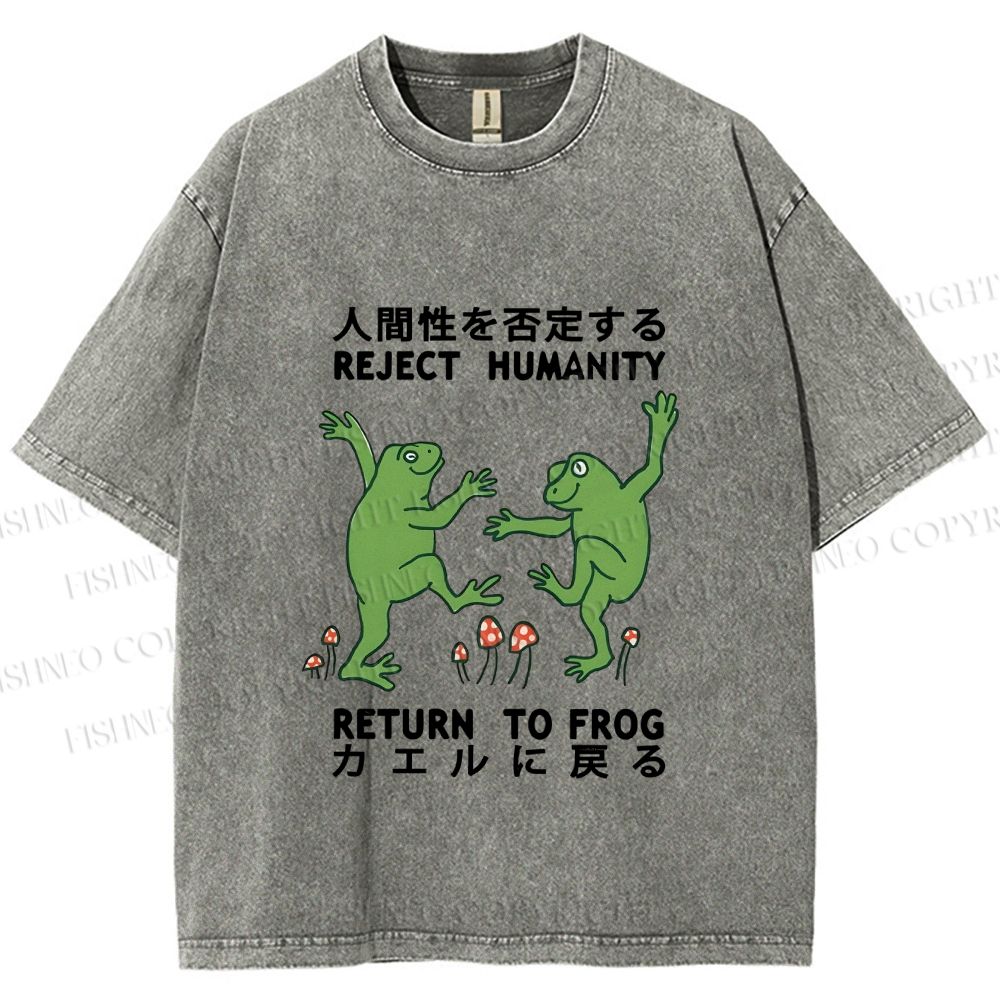 Unisex Funny Frog Reject Humanity Return To Frog Printed Washed Tee