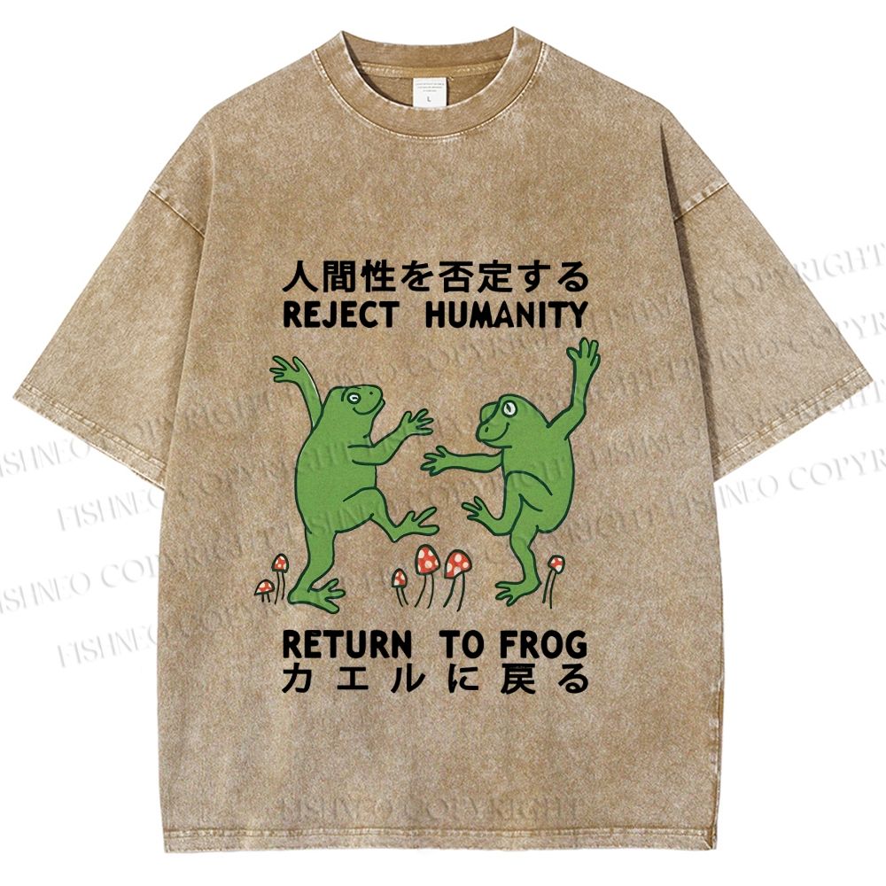 Unisex Funny Frog Reject Humanity Return To Frog Printed Washed Tee