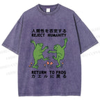Unisex Funny Frog Reject Humanity Return To Frog Printed Washed Tee