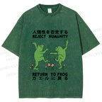 Unisex Funny Frog Reject Humanity Return To Frog Printed Washed Tee