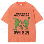 Unisex Funny Frog Reject Humanity Return To Frog Printed Washed Tee