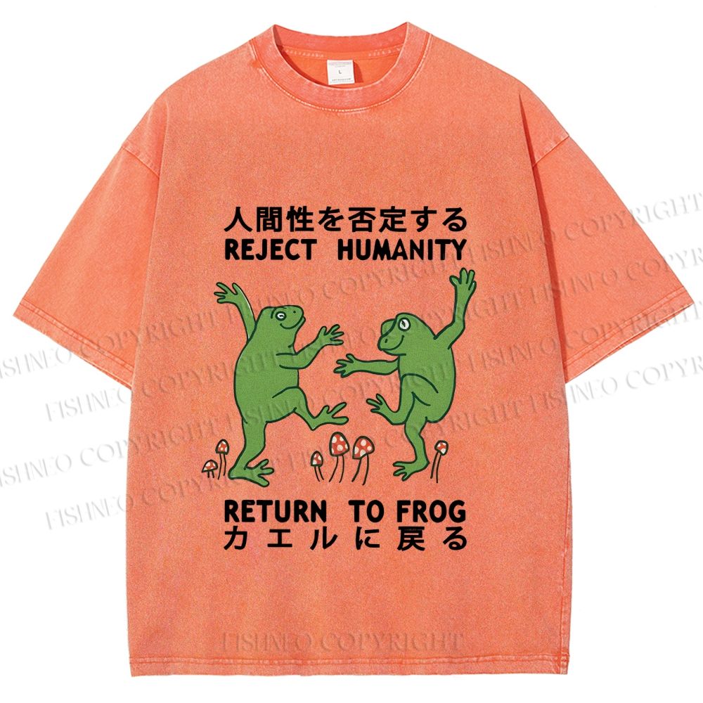 Unisex Funny Frog Reject Humanity Return To Frog Printed Washed Tee