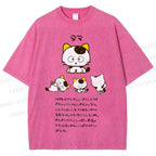 Unisex Cartoon Tama Cat Printed Washed Tee
