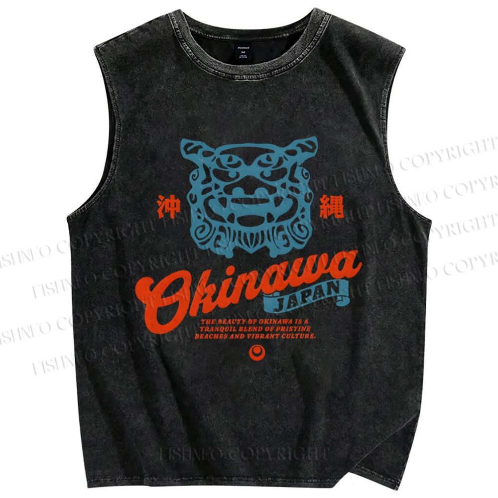 Unisex Okinawa Japan Printed Washed Tank Top