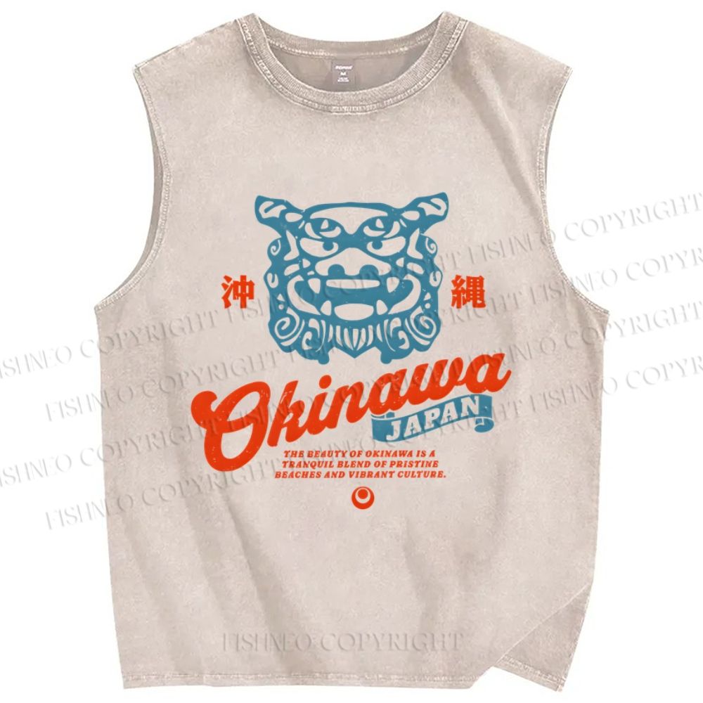 Unisex Okinawa Japan Printed Washed Tank Top