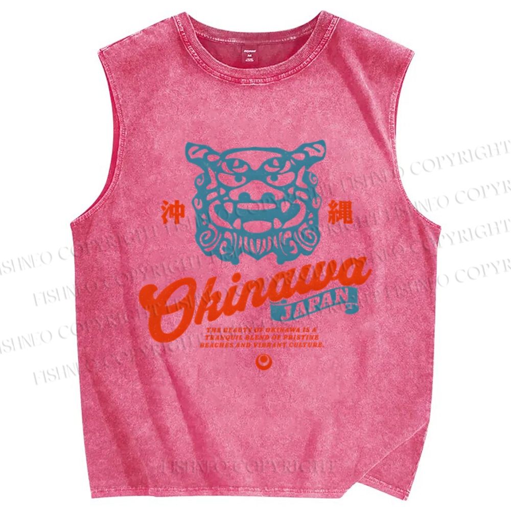 Unisex Okinawa Japan Printed Washed Tank Top