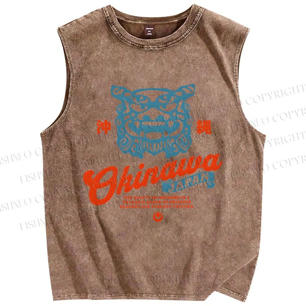 Unisex Okinawa Japan Printed Washed Tank Top