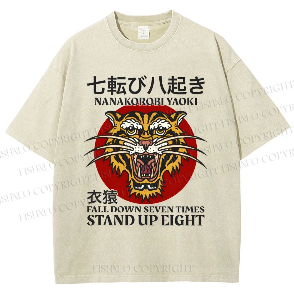 Unisex Japanese proverbs Tiger Printed Washed Tee