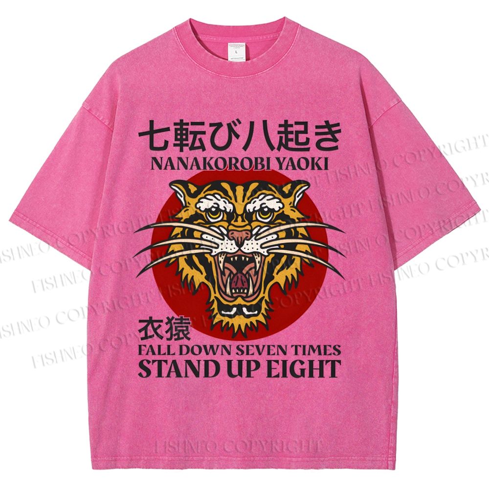 Unisex Japanese proverbs Tiger Printed Washed Tee