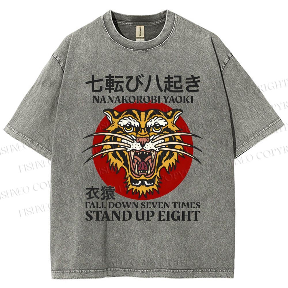Unisex Japanese proverbs Tiger Printed Washed Tee