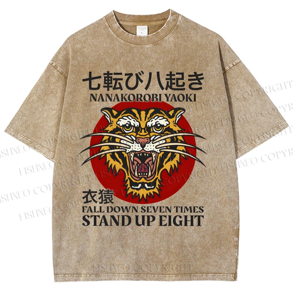 Unisex Japanese proverbs Tiger Printed Washed Tee