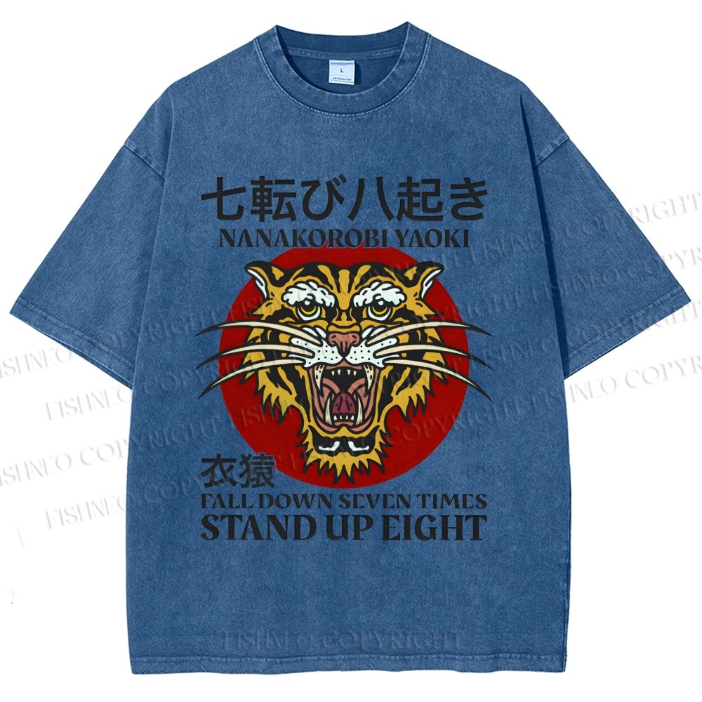 Unisex Japanese proverbs Tiger Printed Washed Tee