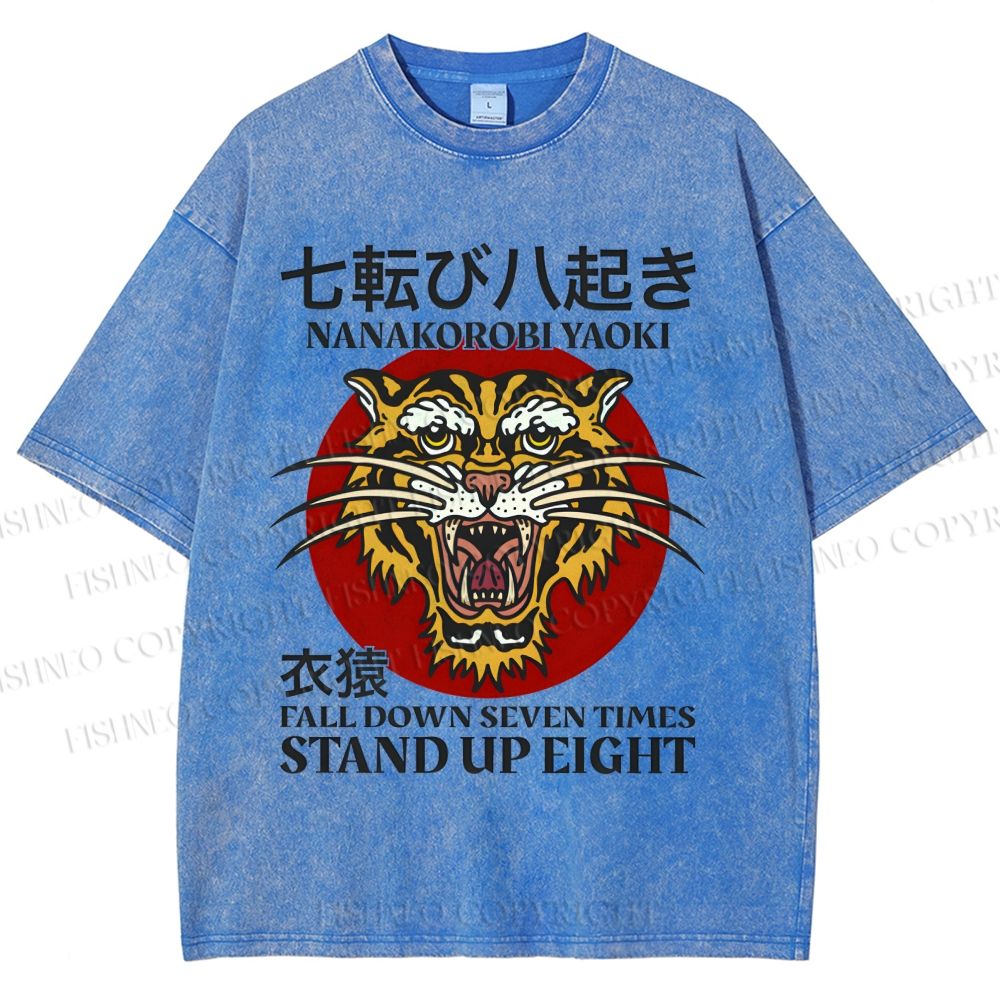 Unisex Japanese proverbs Tiger Printed Washed Tee