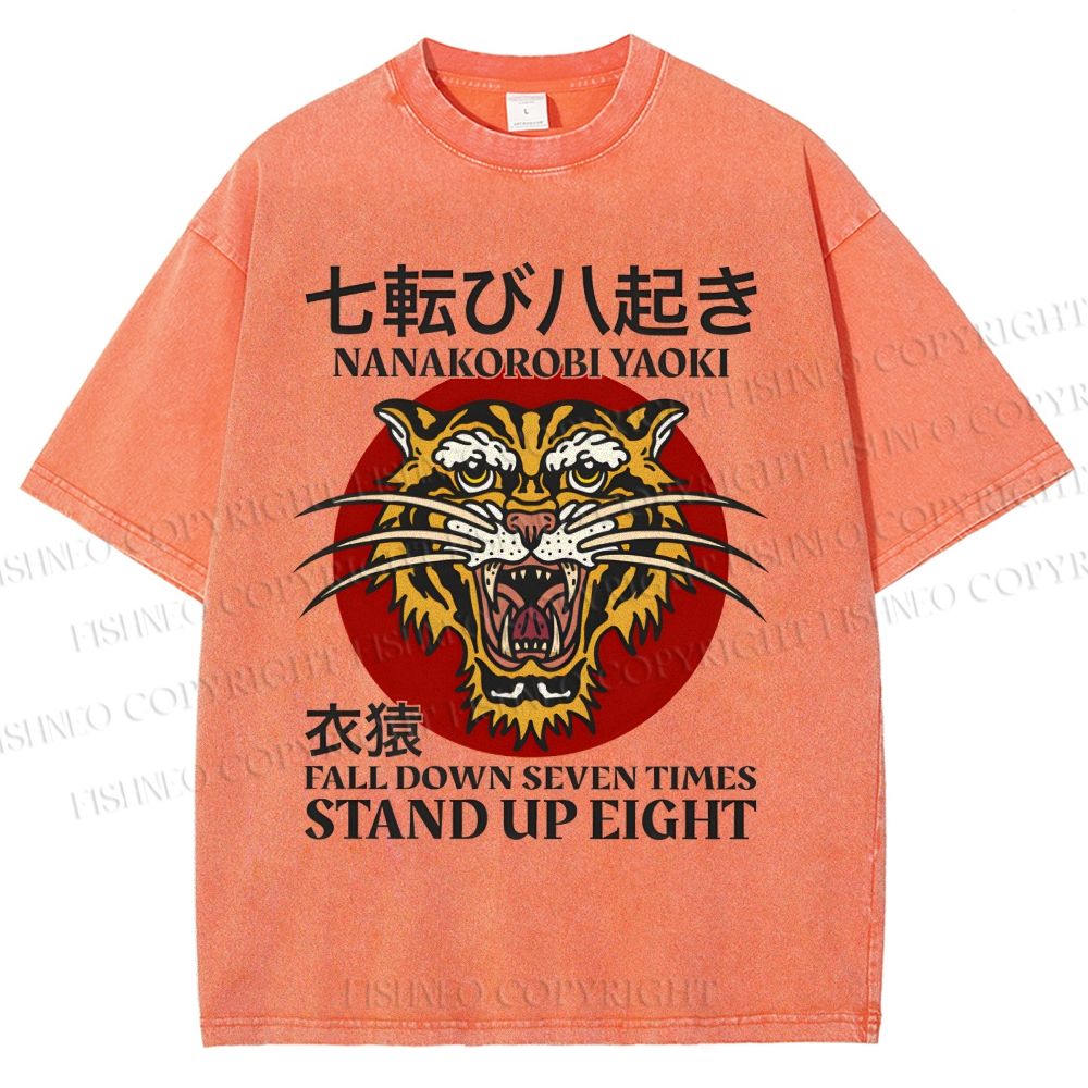 Unisex Japanese proverbs Tiger Printed Washed Tee