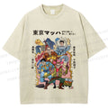 Unisex Vintage Japanese Graffiti Printed Washed Tee