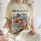 Unisex Vintage Japanese Graffiti Printed Washed Tee
