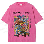 Unisex Vintage Japanese Graffiti Printed Washed Tee
