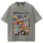 Unisex Vintage Japanese Graffiti Printed Washed Tee