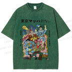 Unisex Vintage Japanese Graffiti Printed Washed Tee