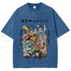 Unisex Vintage Japanese Graffiti Printed Washed Tee