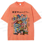 Unisex Vintage Japanese Graffiti Printed Washed Tee