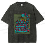 Unisex Vintage Funny Frog Snake Printed Washed Tee
