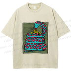 Unisex Vintage Funny Frog Snake Printed Washed Tee