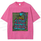 Unisex Vintage Funny Frog Snake Printed Washed Tee