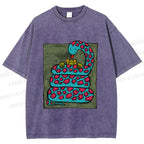 Unisex Vintage Funny Frog Snake Printed Washed Tee