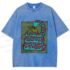 Unisex Vintage Funny Frog Snake Printed Washed Tee