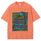 Unisex Vintage Funny Frog Snake Printed Washed Tee
