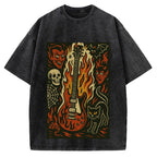 Jigoku Guitar Demon Skull Cat Vintage Washed T-shirt