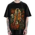 Jigoku Guitar Demon Skull Cat Vintage Washed T-shirt