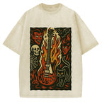 Jigoku Guitar Demon Skull Cat Vintage Washed T-shirt