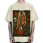 Jigoku Guitar Demon Skull Cat Vintage Washed T-shirt