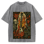 Jigoku Guitar Demon Skull Cat Vintage Washed T-shirt