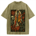 Jigoku Guitar Demon Skull Cat Vintage Washed T-shirt