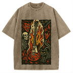 Jigoku Guitar Demon Skull Cat Vintage Washed T-shirt
