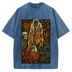 Jigoku Guitar Demon Skull Cat Vintage Washed T-shirt