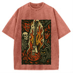 Jigoku Guitar Demon Skull Cat Vintage Washed T-shirt