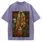 Jigoku Guitar Demon Skull Cat Vintage Washed T-shirt