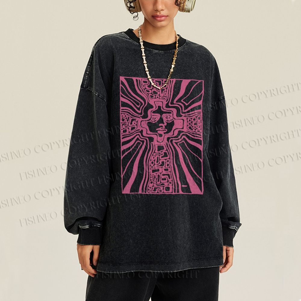 Unisex Weird Painting Casual Washed Printed Long Sleeve T-shirt